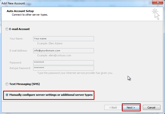 Outlook 2010 Email Setup step 3
